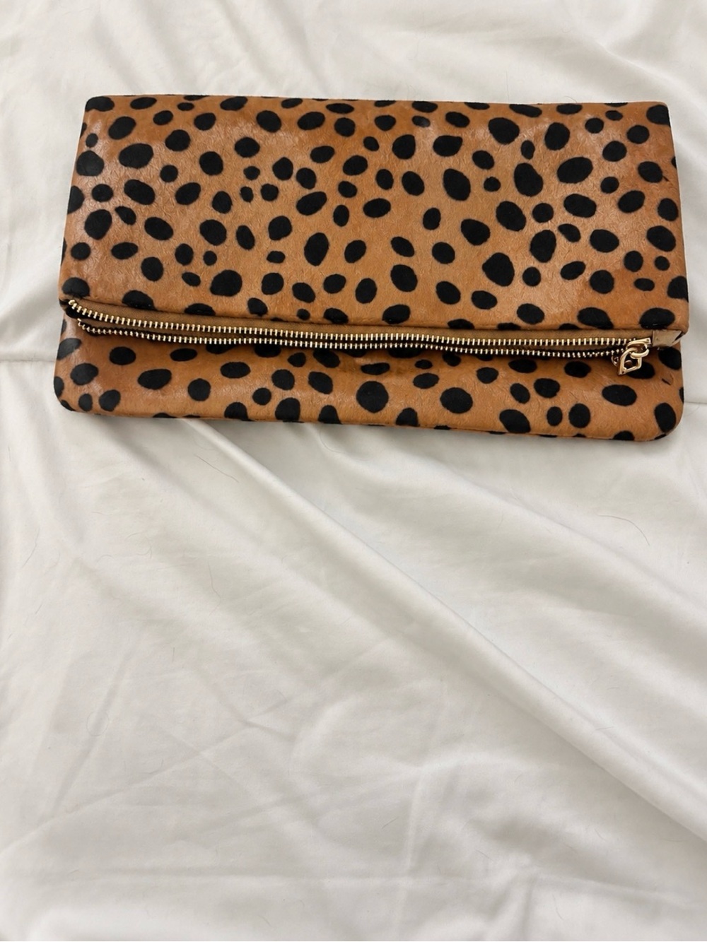 Leopard Print Fold-Over Clutch in Brown and Black